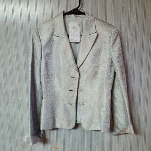 Badgley Mischka Womens Silk Blazer Blue Silver Floral Paisley Print